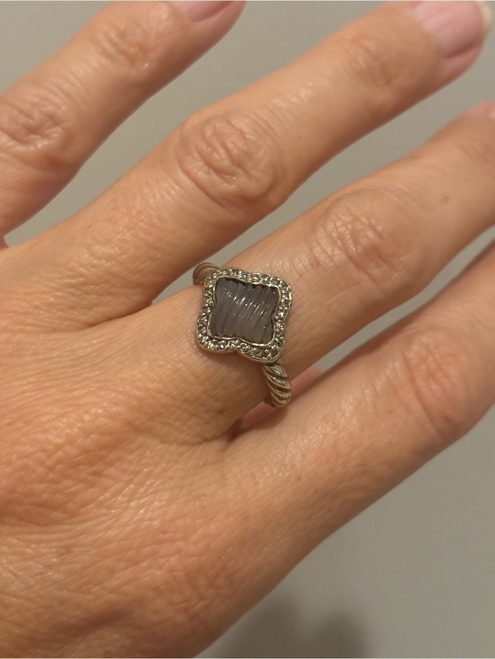 David Yurman Albion Hematite and Pavé Diamond ring, Sterling Silver